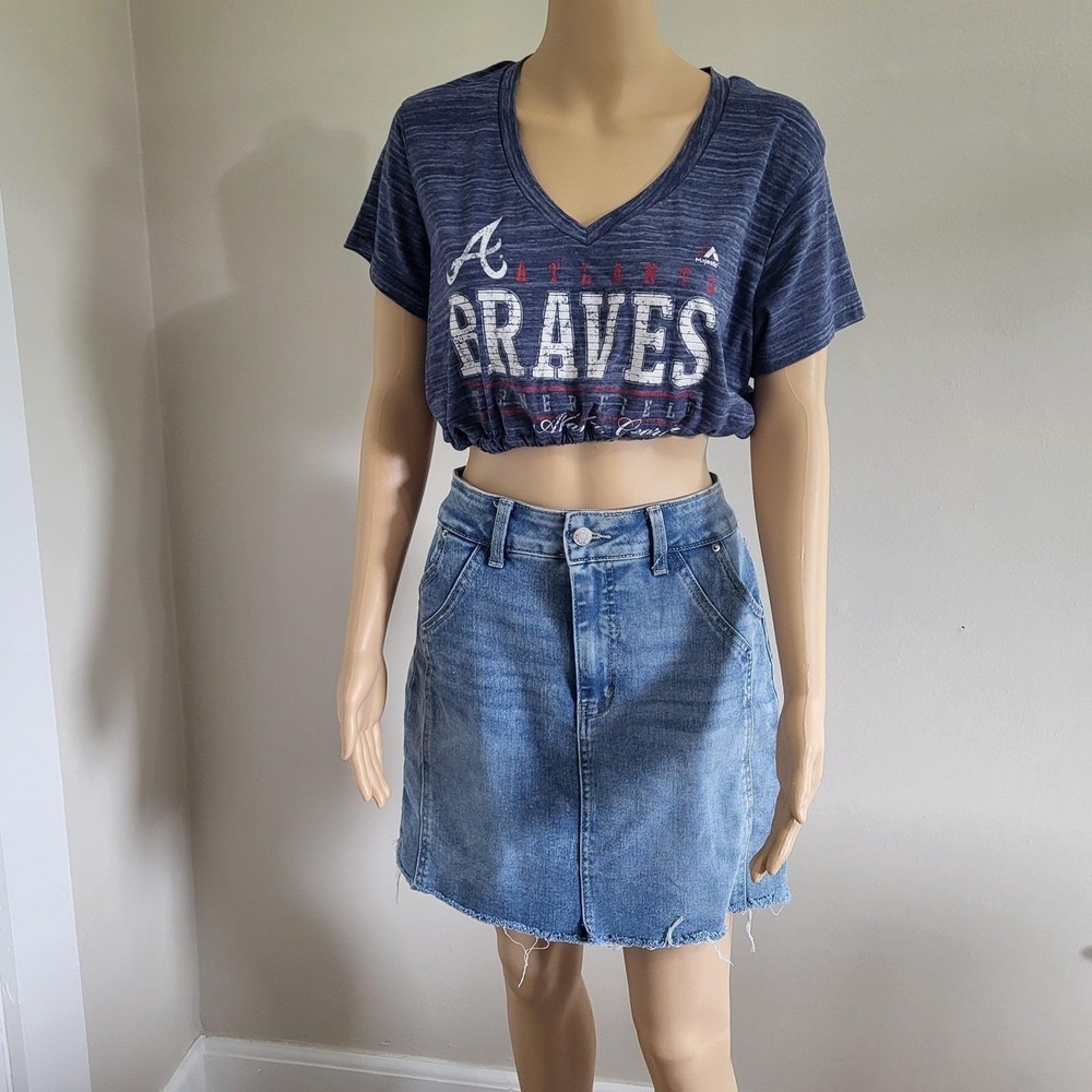 Upcycled Cropped  Atlanta Braves Graphic T-Shirt Size XL OOAK Elastic Waist